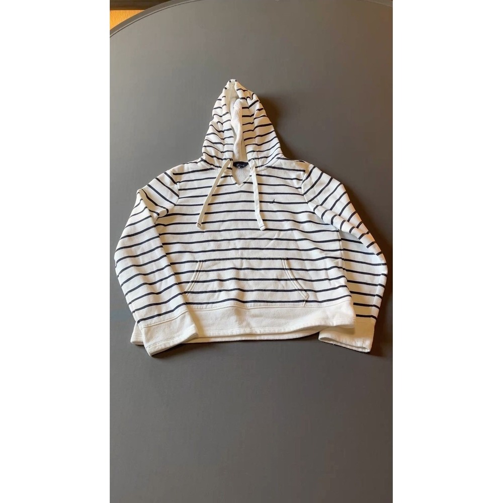 Nautica Womens Hoodie Small Striped Full Pullover  Blue‎ White
